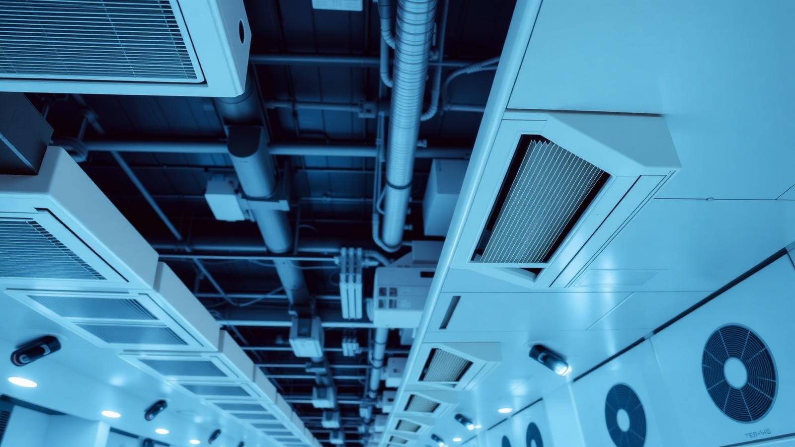 Sistemas de climatização comercial instalados em teto
